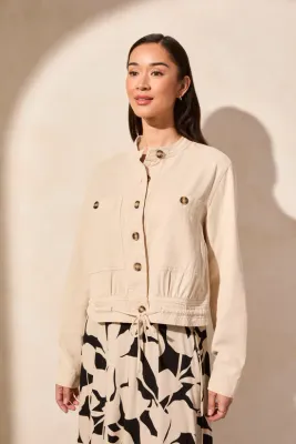 Tribal 2186O-8141 Women's Long Sleeve Button Jacket w/ Drawcord