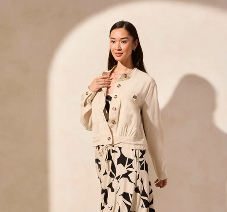 Tribal 2186O-8141 Women's Long Sleeve Button Jacket w/ Drawcord
