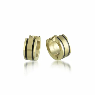 Italgem SEA167 Men's Gold-IP Matte S.Steel Black-IP Striped Huggie Earrings