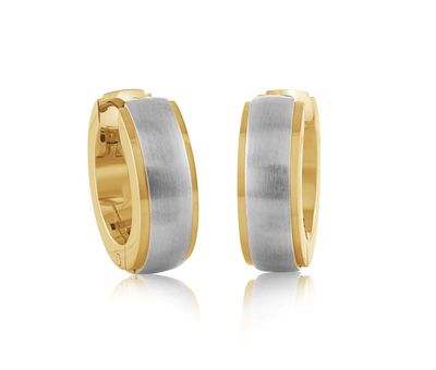 Italgem SEA254 Men's Gold-IP S.Steel Brushed Polished Edges Huggie Earrings