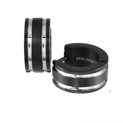 Italgem SEA58 Men's S.Steel Black-IP Striped Huggie Earrings