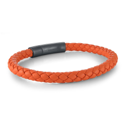 Italgem SLB639 Men's Black-IP- S.Steel Push Clasp 7.5" Bracelet/ ORANGE LEATHER/
