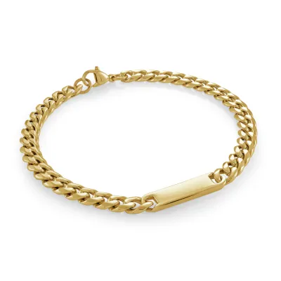 Italgem SMB480-N1 Men's Gold-IP- S.Steel 6mm Figaro 1-Plate 8"- Bracelet