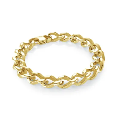 Italgem SMB760 Men's Gold IP Steel 10mm Polished Curb  Link H-Clasp 8"- Bracelet