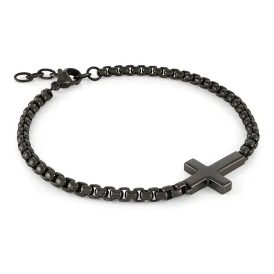 Italgem SMB659 Men's Gun-IP- S.Steel Sideways Cross 3.5mm- Round Box- 7.5"+1"- Bracelet