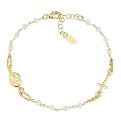 Amen BROGPSW3 Gold Plated Rosary Bracelet w/ Pearl Beads