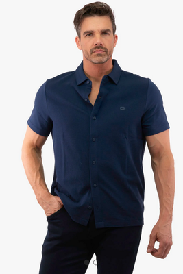 Michael Kors CS552K5H5J Textured Men's Shirt - Collar & Mini MK logo / NAVY BLUE Michael Kors CS552K5H5J Textured Men's Shirt - Collar & Mini MK logo / NAVY BLUE