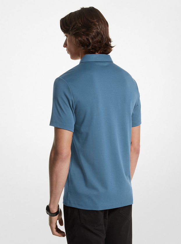 Michael Kors CS15073C93 Men's Knit Polo - Collar & MK logo – Blue