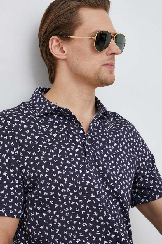 Michael Kors CS351HC8UP Men' Field Printed Short Sleeve Polo in NAVY BLUE