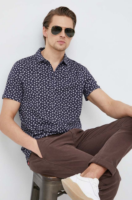 Michael Kors CS351HC8UP Men' Field Printed Short Sleeve Polo in NAVY BLUE