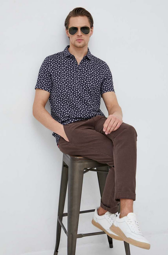 Michael Kors CS351HC8UP Men' Field Printed Short Sleeve Polo in NAVY BLUE