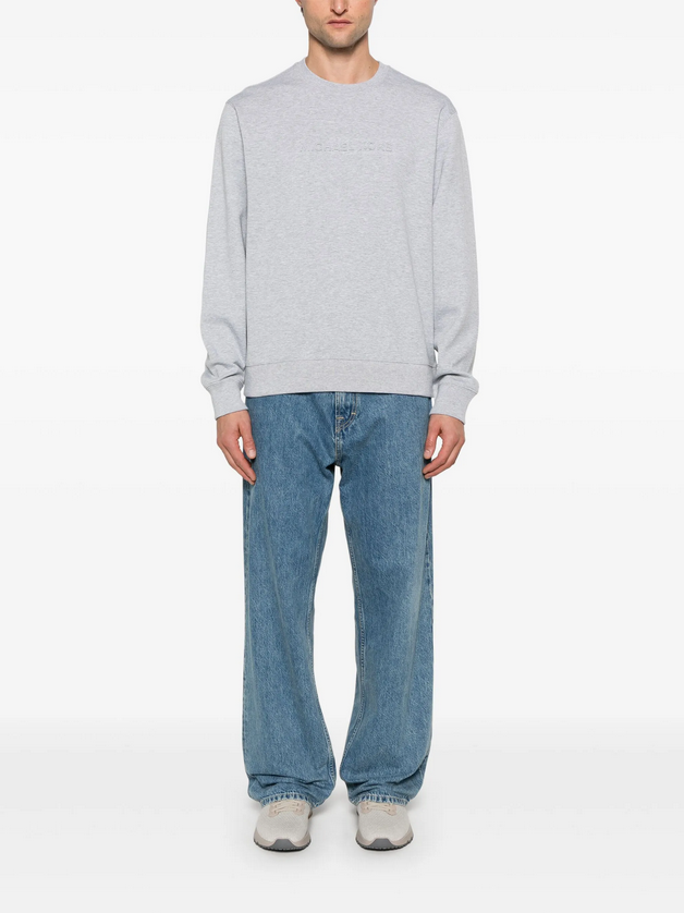 Michael Kors CF4528J5MF Men's Long Sleeve CN Embossed Logo Pullover Sweater – Heather Grey