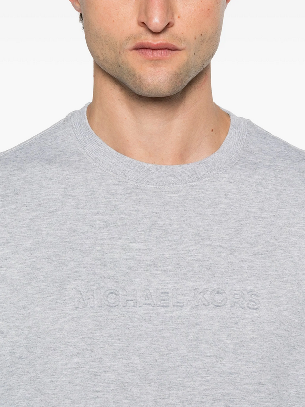 Michael Kors CF4528J5MF Men's Long Sleeve CN Embossed Logo Pullover Sweater – Heather Grey