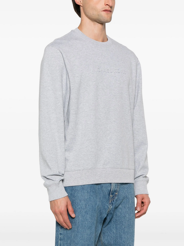 Michael Kors CF4528J5MF Men's Long Sleeve CN Embossed Logo Pullover Sweater – Heather Grey