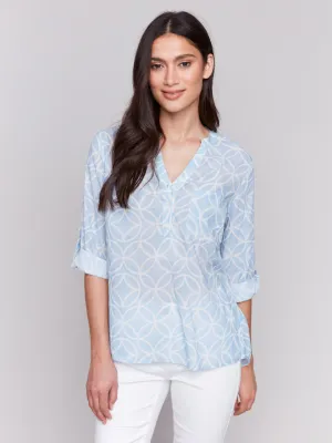 Charlie B C4188R Women’s Long Sleeve Print Blouse w/ Chest Pocket