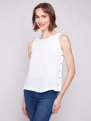 Charlie B C4425T Women’s Solid SLV Round Neck Linen Blouse