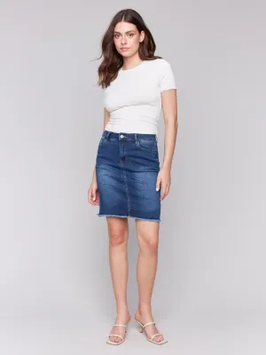 Charlie B C7042T-431A Denim Frayed Hem Skirt