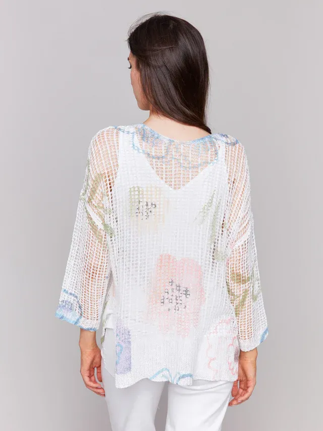 Charlie B C2326PY-029B Long Sleeve Knit Floral Print – White Aquarelle Watercolor