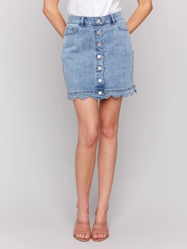 Charlie B C7079R Denim Buttoned Skort/