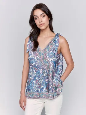 Charlie B C4538RP/767B V Neck Top Paisley Knot Shoulder – Cashmere