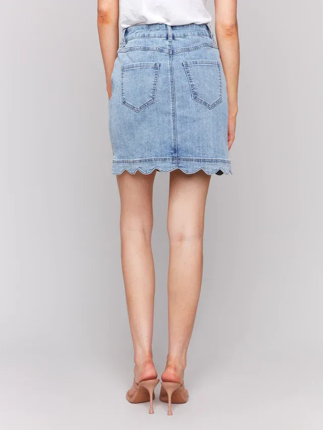 Charlie B C7079R Denim Buttoned Skort/