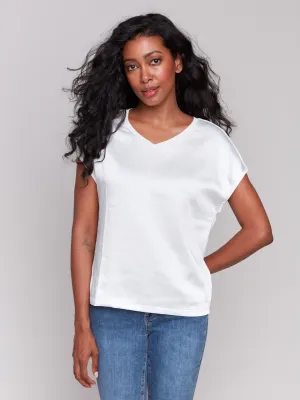 Charlie B C1330R Women's Short Sleeve V Neck Satin Jersey Knit