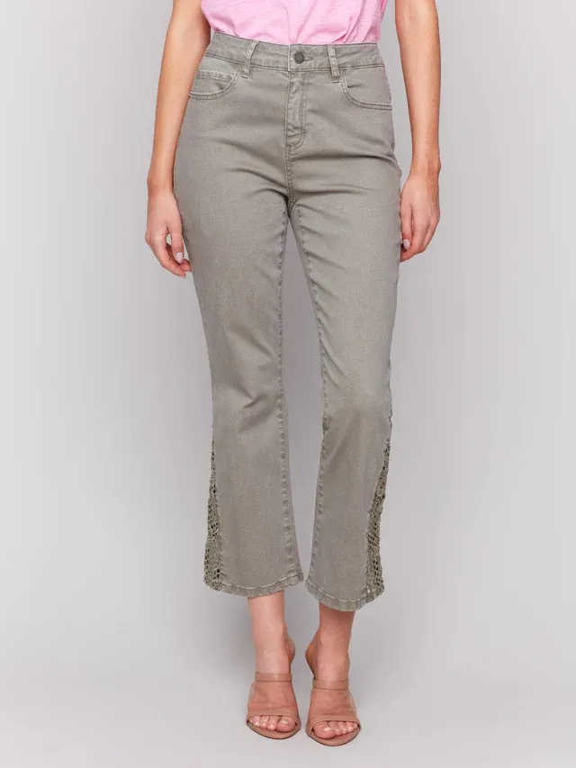 Charlie B C5643/618A Laser Cut Flared Bottom Jeans