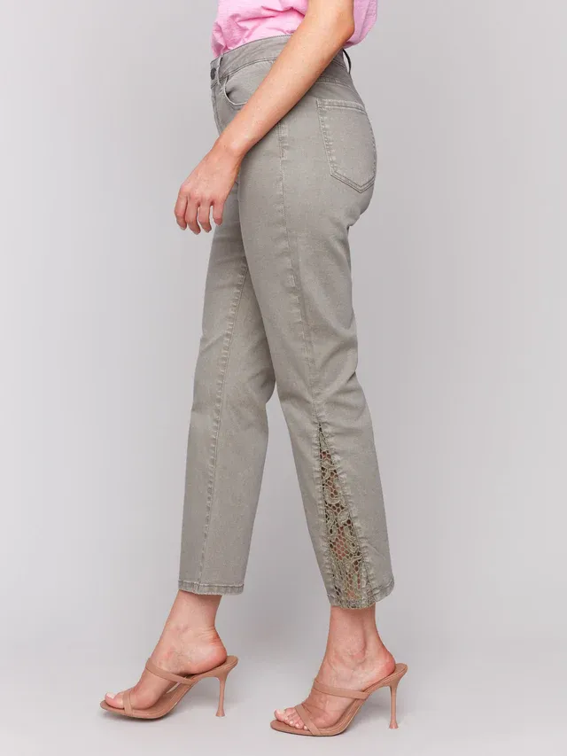 Charlie B C5643/618A Laser Cut Flared Bottom Jeans