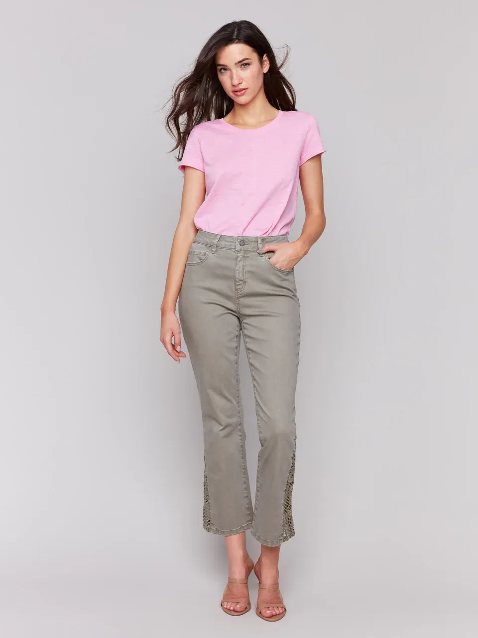 Charlie B C5643/618A Laser Cut Flared Bottom Jeans