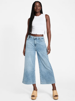 Guess W5GA2ED5O90 Women's Bellflower Crop Wide Leg Jeans