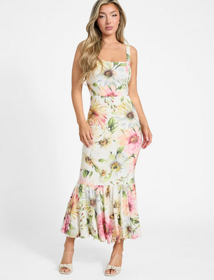 Guess W5GK20WH4S2 Women's Floral Strap Midi Dress