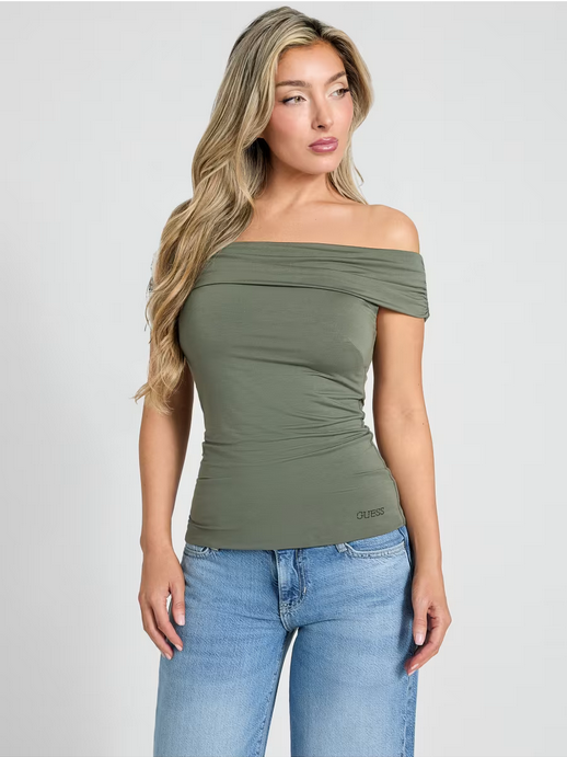 Guess W5GP08KACM2 Women's Charlotte Off Shoulder Top