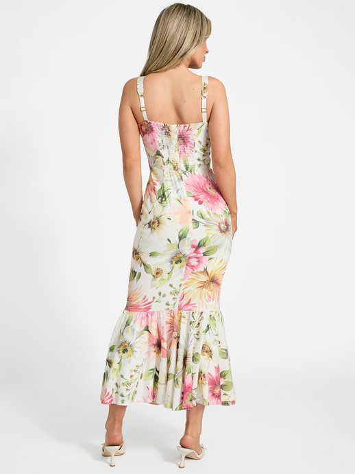 Guess W5GK20WH4S2 Women's Floral Strap Midi Dress