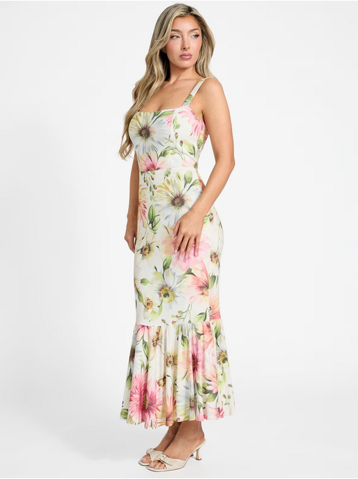 Guess W5GK20WH4S2 Women's Floral Strap Midi Dress