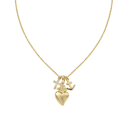 Amen CLFSCGBBZ Gold-Plated Sacred Heart, Anchor & White CZ Cross Pendant Necklace