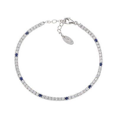 Amen BT7BBLB16 Women's Silver Blue & White Zircons Tennis Bracelet