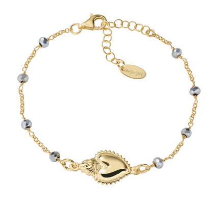 Amen BRSCGGG Women's Gold-Plated Sacred Heart Bracelet w/ Grey Crystals