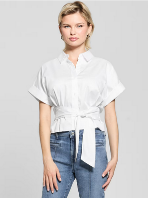 Guess W5GH0WWAF10 Women’s Short Sleeve Button Up w/ Front Tie