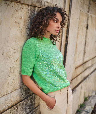 Esqualo SP2502021 Women's Short Sleeve Knit Sequin Top