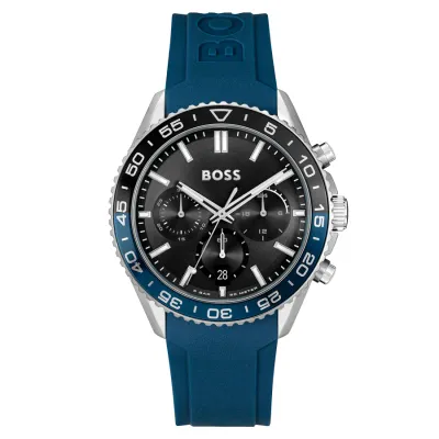 BOSS 1514245 Men's Blue Silicone Black Dial Chronograph Watch