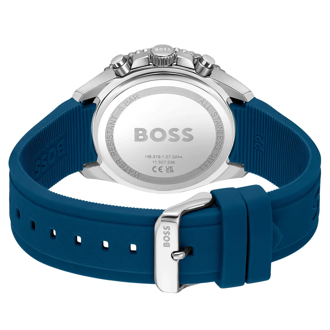 BOSS 1514245 Men's Blue Silicone Black Dial Chronograph Watch