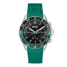 BOSS 1514246 Men's Green Silicone Black Dial Chronograph Watch