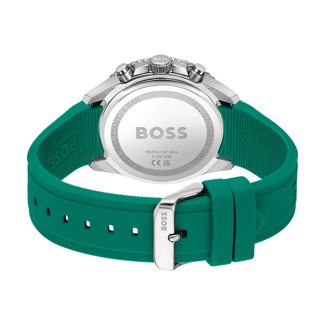 BOSS 1514246 Men's Green Silicone Black Dial Chronograph Watch