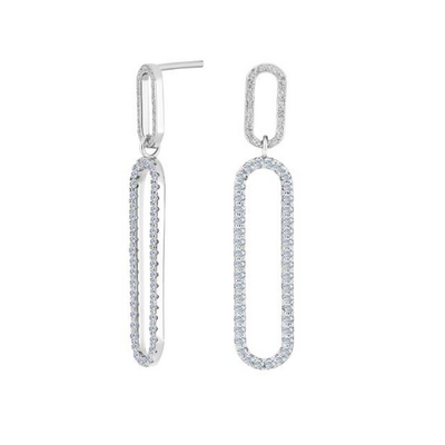 Joanli Nor 30453680900 LENE Silver CZ Double Oval Dangle Earrings 36mm