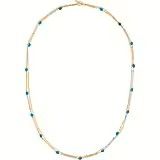 Etrusca WSET00565.TU Women's Gold Plated Hammered Double Chain Necklace w/ Turquoise Beads