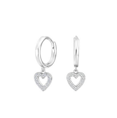 Joanli Nor 30453130900 IBI Mini Silver Hoop Earrings w/CZ Heart Charm 12mm