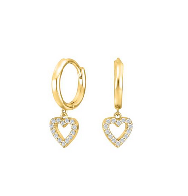 Joanli Nor 30453135900 IBI Mini Gold Hoop Earrings w/CZ Heart Charm 12mm