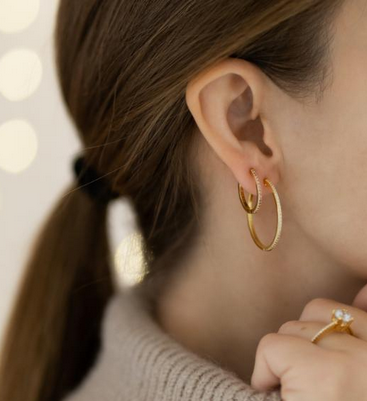 Joanli Nor 30453295900 JUNE Gold CZ Hoop Earrings 28mm GP