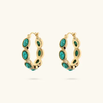 Etrusca WSET00776.TUR Women's Gold Plated Oval Synth Turquoise Hoop Earrings
