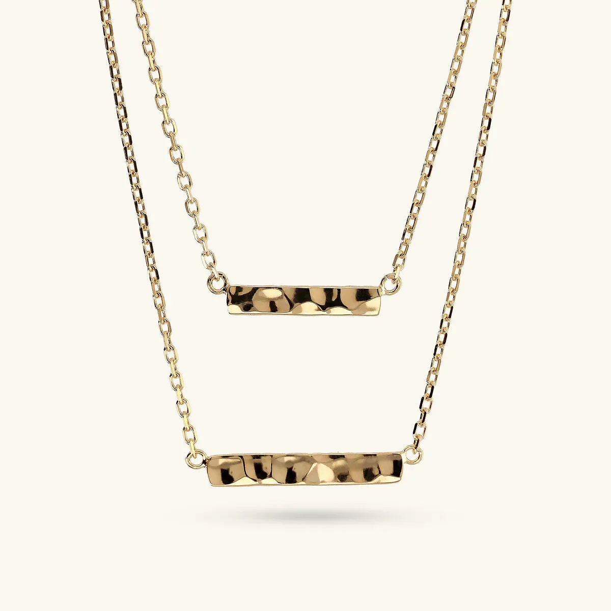 Etrusca WSET00786.YG Women's Gold Plated Double Strand Hammered Bar Necklace